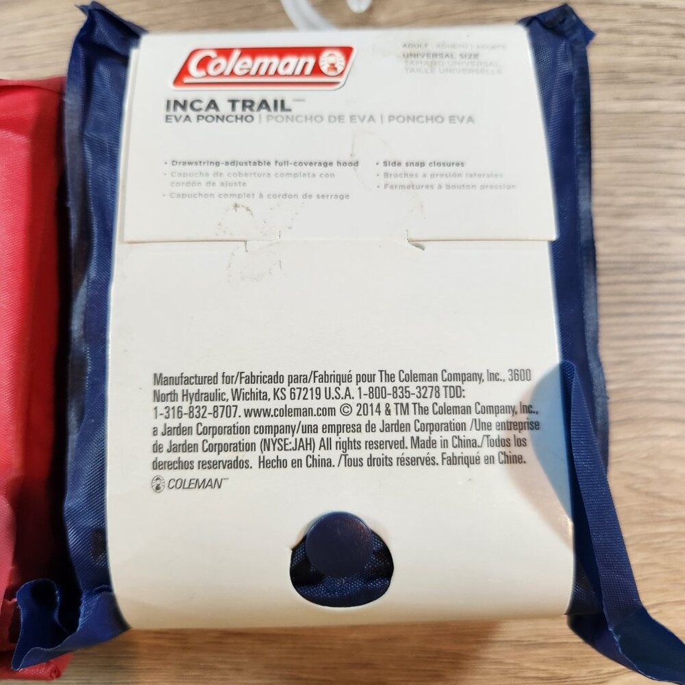 Coleman Inca Trail EVA Poncho Adult Universal Size Rain Defense Red Blue 2 Pack - Picture 5 of 6